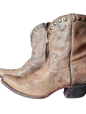 Tony Lama Mardi Gras Brass Studded Cowboy Boot Women, Sz 8